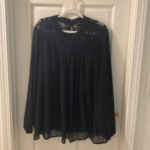 Barely Worn Torrid Black Long-Sleeved Tunic with Lace on the Shoulder